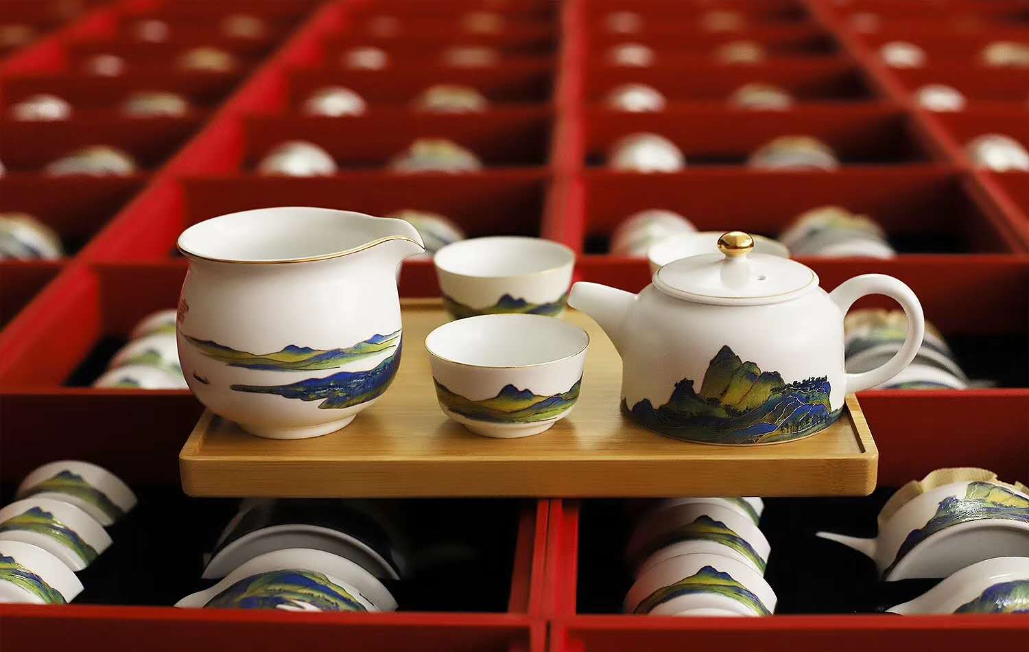 定做千里江山茶具套装文创礼品陶瓷茶具定制定做企业伴手礼茶具